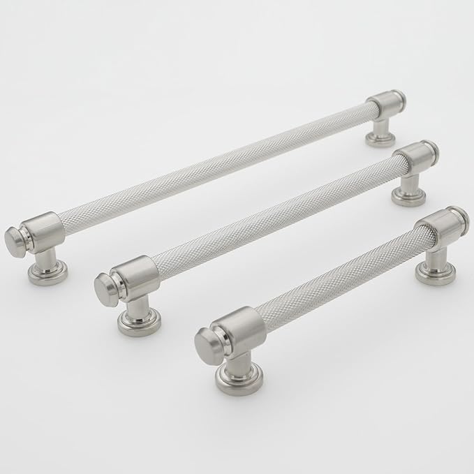 10 Pack 3-3/4 inch(96mm) Brushed Satin Nickel Kitchen Cabinet Handles Knurled Cabinet Pulls Silver Drawer Pulls Kitchen Cabinet Hardware