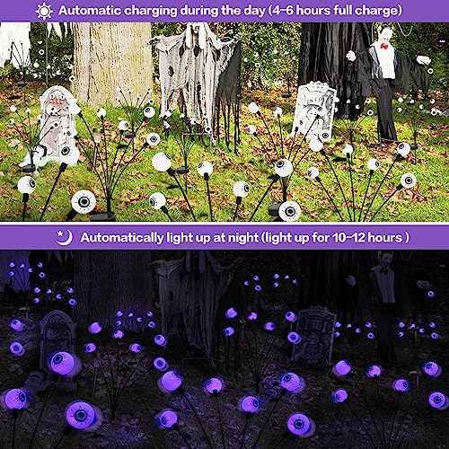 2PACK Scary Eyeballs Solar Garden Light Halloween Decorations Outdoor,Swaying Firefly with 12LED Purple Spooky Eyes Lights-Waterproof Ornaments Solar Halloween Lights for Lawn, Patio, Party Decor - Image 6