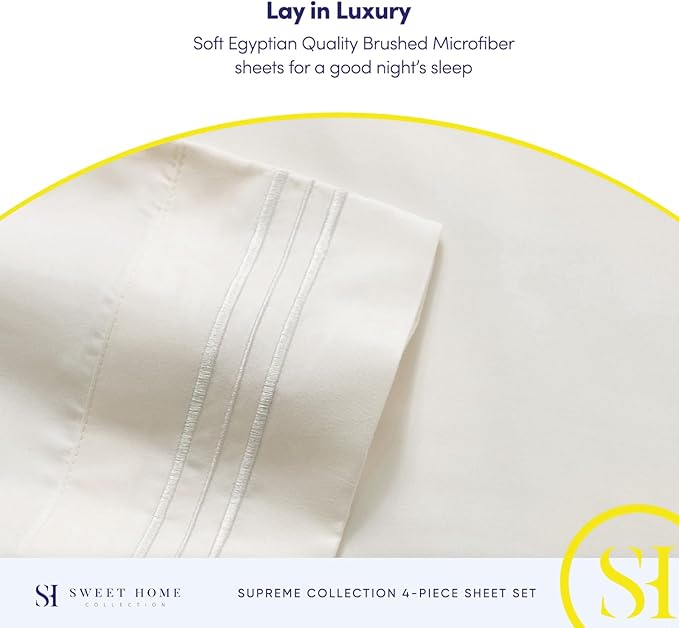 Full Size Sheet Sets - Breathable Luxury Sheets with Full Elastic & Secure Corner Straps Built In - 1800 Supreme Collection Extra Soft Deep Pocket Bedding, Sheet Set, EXTRA DEEP pocket - Full, Ivory