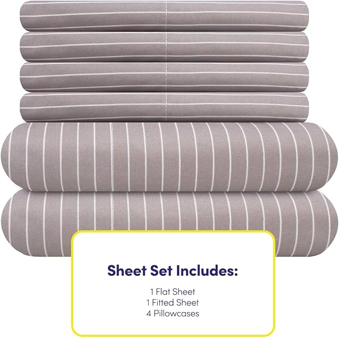 Cal King Size Bed Sheets - 6 Piece 1500 Supreme Collection Fine Brushed Microfiber Deep Pocket California King Sheet Set Bedding - 2 Extra Pillow Cases, Great Value, California King, Pinstripe Gray