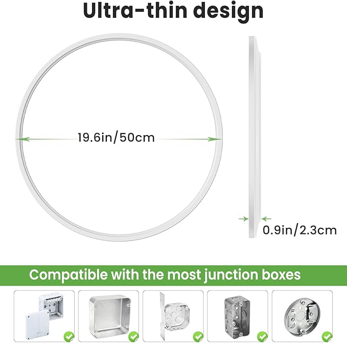 zemty 2Pack 20 inch LED Flush Mount Ceiling Light, 50W 5000lm Large Light Fixture, 3 Color Temperature in One 3000k 4500k 6000K Round Modern Ceiling Lamp for Bedroom Kitchen Dining Room (White)