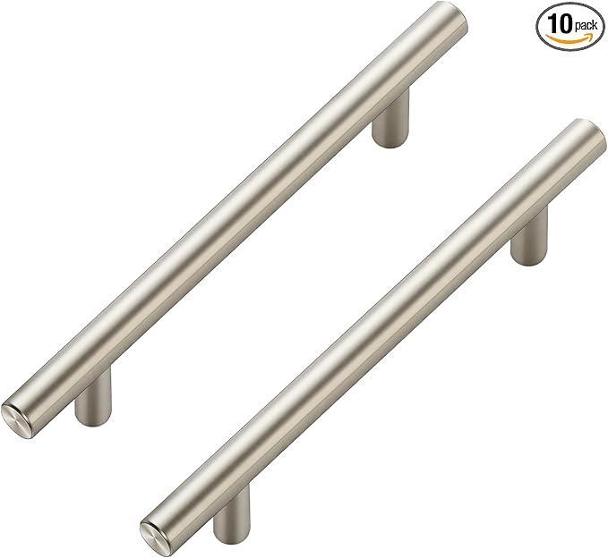 JOY DECOR 10 Pack Cabinet Handles, Brushed Nickel Cabinet Pulls, 5 in Hole Center Kitchen Cabinet Handles, Stainless Steel T Bar Handles for Dresser Drawers