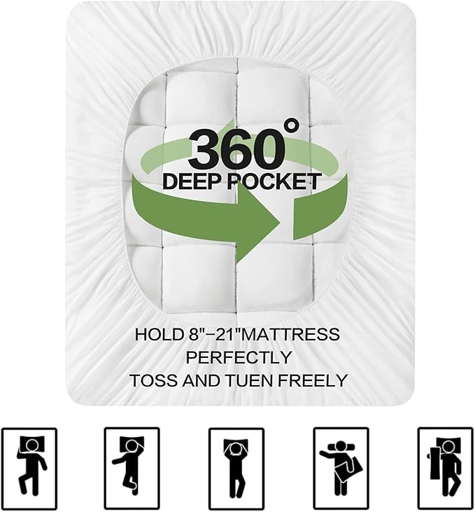 Premium Viscose Made from Bamboo Short Queen RV Size Mattress Topper for Back Pain, Quilted Fitted Extra Thick Mattress Pad,Pillow Top Mattress Cover with Deep Pocket Up to 21 Inches（60 * 75inch）