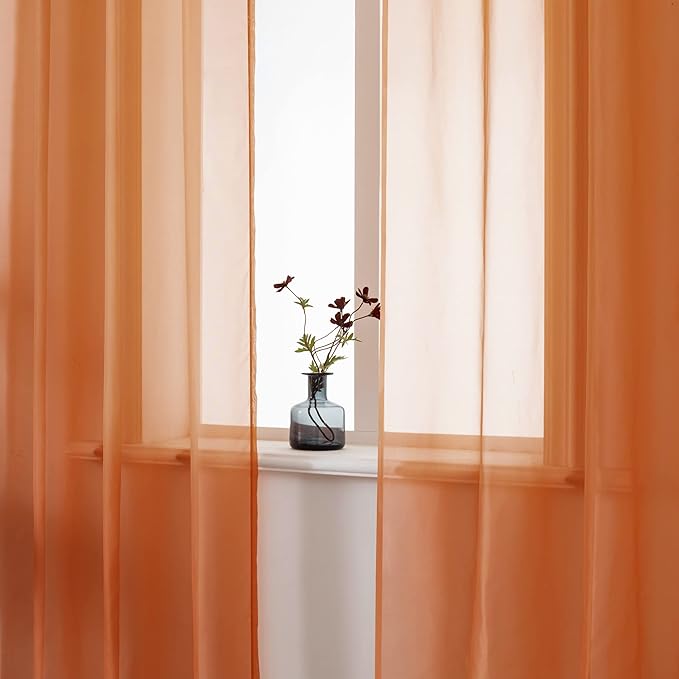 DUALIFE Rust Curtains 72 Inch Length for Living Room 2 Panels Grommet Solid Color Burnt Orange Window Sheer Curtain Panels for Bedroom 52x72 Inches Long Terracotta