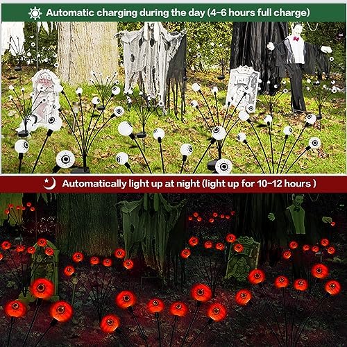 Outdoor Halloween Decorations Solar Spooky Lights-12LED Scary Eyeballs Swaying Firefly Light with Magic Party Garden Decor,Solar Halloween Path Lights for Grave Cemetery,Ghost Decor 2PACK Orange - Image 7