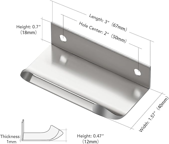 Ravinte Hardware 6 Pack Silver Cabinet Handles, 3 Inch (76mm) Finger Edge Pulls, 2 Inch Hole Center, Finger Pulls for Cabinets