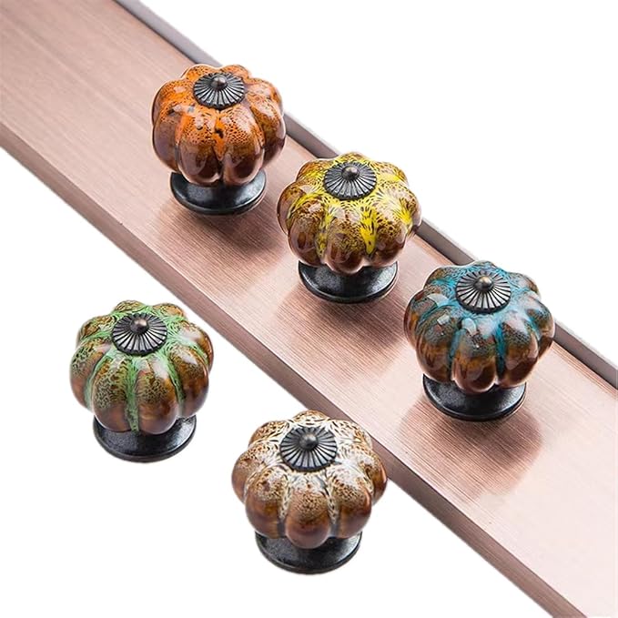 10 Pack Vintage Ceramic Pumpkin Cabinet Knobs, Kitchen Cabinet Drawers Dresser Cupboard Pull Handles Door Pulls with 5 Kinds of Screws (Leopard Print -Blue)