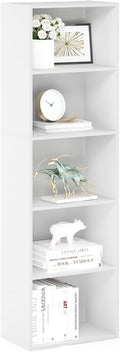 Furinno LUDER Book Shelf, 5-Tier Bookshelf, Bookcase, 9.4" x 15.8" x 52", for Living Room, Bedroom, Home Office, White