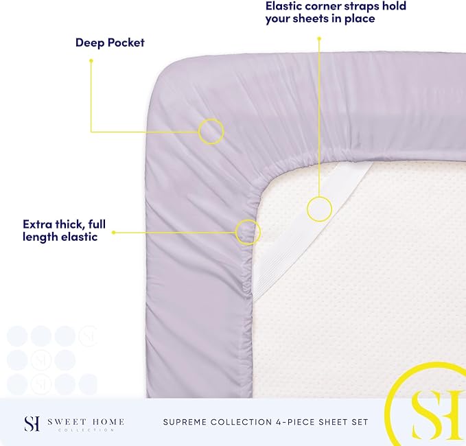 King Size Sheets - Breathable Luxury Bed Sheets with Full Elastic & Secure Corner Straps Built In - 1800 Supreme Collection Extra Soft Deep Pocket Bedding Set, Sheet Set, King, Lilac