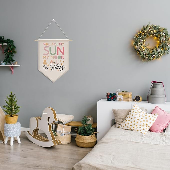 Nursery Decor Bedroom Wall Art Decor Motivational Bedroom Playroom Wall Art Decorations, My Sun My Moon and All of My Stars,Canvas Hanging Flag Banner Decor Gift for Girl Boy Room Playroom Front Door