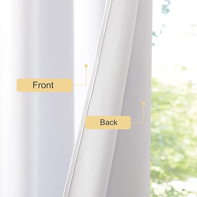 NICETOWN 100% Blackout Window Curtain Panels 86 inch Length for Living Room, Set of 2, Snow White, 55 inches Wide, Thermal Insulated Drapes