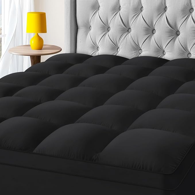 KAYFIA Full Mattress Topper, Extra Thick Mattress Pad Cover for Deep Sleep,3D+7D Snow Down Alternative Fill Overfilled Plush Pillow Top with 8-23 Inch Deep Pocket-Black
