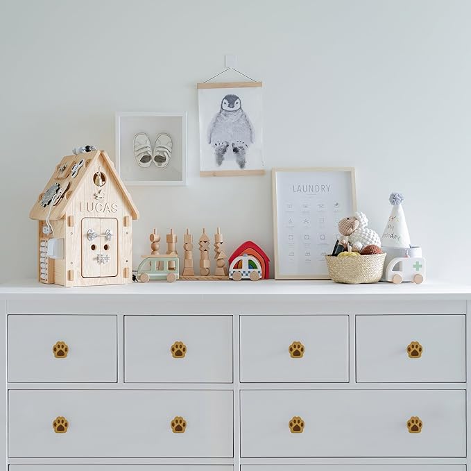 4PCS Wooden Cat's Paw Shaped Cabinet Knobs, Cabinet Handles, Single Hole Beech Wood Handles, Wood Hooks with Full Set of Screw Accessories