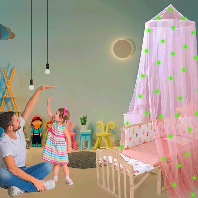Eimilaly Stars Bed Canopy Glow in The Dark, Bed Canopy for Girls Mosquito Net, Princess Canopy for Girls Bed Room Decor, White