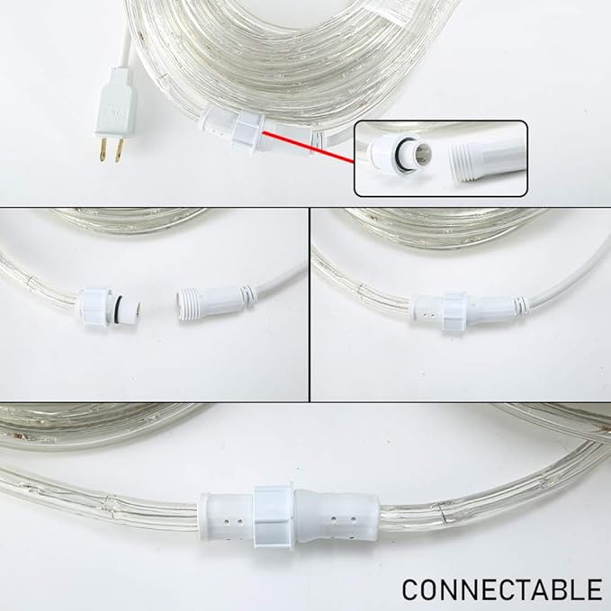50ft 360 LED Waterproof Rope Lights, 110V Connectable Indoor Outdoor White Led Rope Lights for Outside, Deck, Patio, Pool, Camping, Bedroom Decor, Landscape Lighting and More (White)