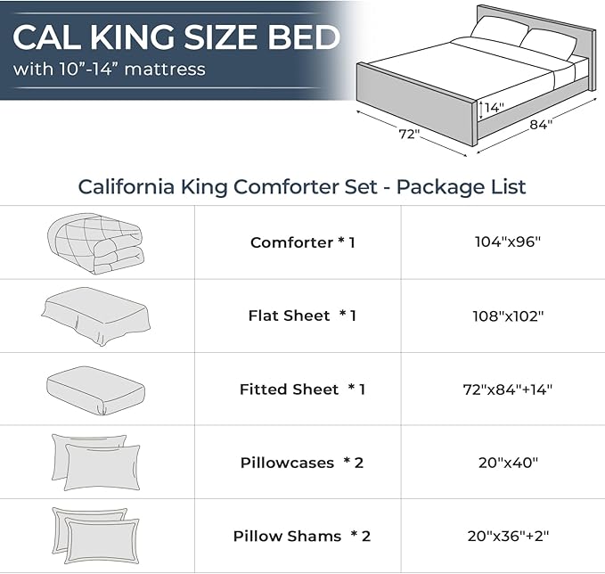 HEVUMYI Linen California King Comforter Set - 7-Piece All Season Bed in a Bag Cal King, Ultra Soft Bedding Set with Comforter, Flat Sheet, Fitted Sheet, Pillowcases, Pillow Shams
