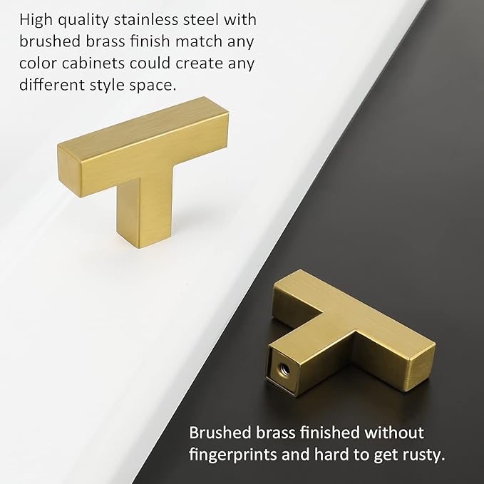 LONTAN 100 Pack Dresser Knobs Brushed Brass Kitchen Cabinet knobs Square Gold Cabinet Door Hardware for Bathroom Closet Cupboard