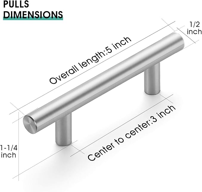 JOY DECOR 2 Pack 5 Inch Cabinet Pulls Kitchen Cabinet Handles with 3 Inch Hole Center Brushed Nickel Cabinet Hardware Stainless Steel Kitchen Drawer Pulls for Cabinets Cupboard, 76mm Hole Centers