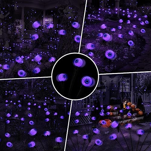 2PACK Scary Eyeballs Solar Garden Light Halloween Decorations Outdoor,Swaying Firefly with 12LED Purple Spooky Eyes Lights-Waterproof Ornaments Solar Halloween Lights for Lawn, Patio, Party Decor - Image 4