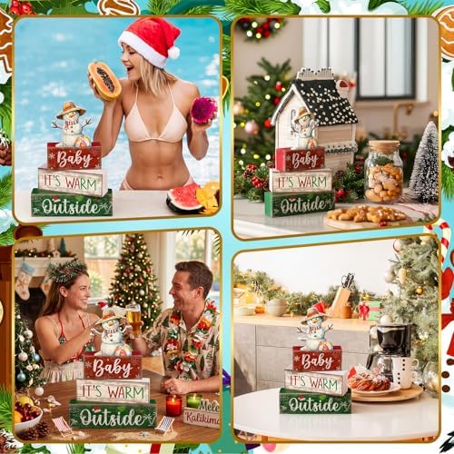 Lineshading 4 Pcs Christmas Table Decoration, Wooden Snowman Beach Sign Set - Image 6