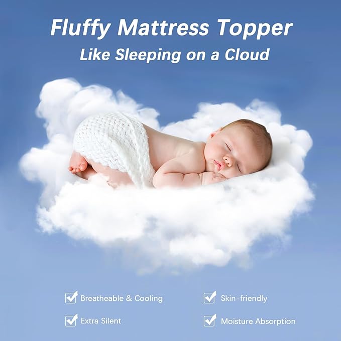 CYMULA Short Queen Mattress Pad, Cooling Bed Topper, Thick Pillow Top, Grey Plush Down Alternative Fill