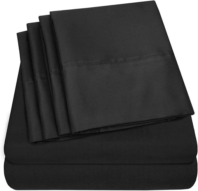 Cal King Size Bed Sheets - 6 Piece 1500 Supreme Collection Fine Brushed Microfiber Deep Pocket California King Sheet Set Bedding - 2 Extra Pillow Cases, Great Value, California King, Black