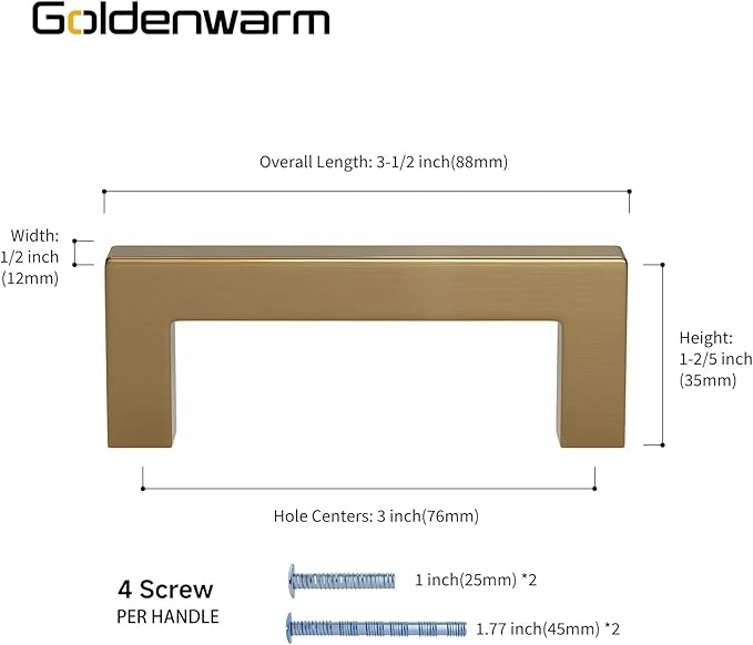 goldenwarm 30 Pack Champagne Bronze Cabinet Pulls Gold Cabinet Handles 3 Inch Champagne Drawer Pulls Brushed Bronze Cabinet Pulls Handles Kitchen Cabinet Hardware Square Gold Pulls for Cabinet Drawer
