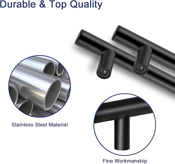 HBL' 5 Pack | 3-1/2 Inch Center to Center Matte Black Cabinet Pulls Kitchen Cabinet Handles, Made of Stainless Steel, Ideal for Cabinet,Drawer,Cupboard and Wardrobe.