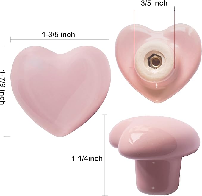 Ceramic Drawer Knobs Heart Shape Colorful Heart Cabinet Dresser Pulls Handles with 3 Sized Screws, Kitchen Furniture Knobs for Closet Cupboard Wardrobe (Mixed Color, 10 Pack)