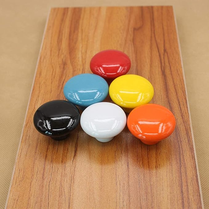 HUAMULAN 15PCS Glossy Ceramic Knobs Button Round Mushroom Cabinet Dresser Vintage Pulls Door Handles Cupboard Wardrobe Drawer, Dia. 1.5 inch 38mm, Mixed Color