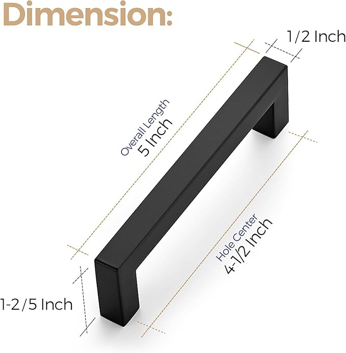 Ravinte 20 Pack 4-1/2 Inch Kitchen Square Cabinet Handles Matte Black Pulls Black Drawer Pulls Kitchen Cabinet Hardware Handles