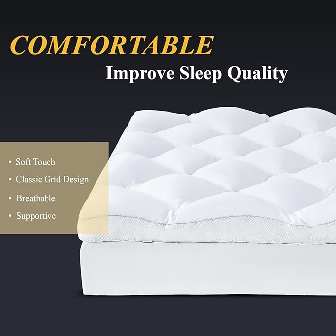 DOWNCOOL 3 Inch King Mattress, Ultra Thick and Fluffy Supportive Memory Foam Mattress Topper for Body Pain, Pad with Breathable Mesh Design for Deep Sleep, 80x78x3 Inches