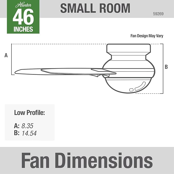 Hunter 46 inch Indoor Ceiling Fan with LED Light - White Ceiling Fan with Pull Chain, For Bedroom, Living Room, or Kitchen, Low Profile Mount, No Remote, 5 Blades - Anslee 59269, Fresh White