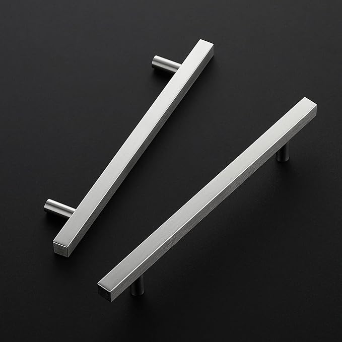 Ravinte Brushed Nickel Cabinet Handles 15 Pack 6-3/10 inch Satin Nickel Square Cabinet Pulls Silver Hardware for Kitchen Cabinets 8-4/5 inch Overall Length Stainless Steel Drawer Pulls