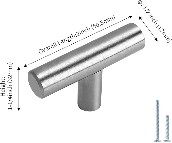 LONTAN Cabinet Knobs Brushed NickelKitchen Cabinet Knobs T Bar Drawer Knobs Round Cabinet Hardware for Drawer, Single Hole, Pack of 35