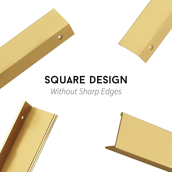 goldenwarm 5 Pack Gold Finger Edge Pulls Drawer Finger Pulls Champagne Gold Kitchen Hardware Handles Bedroom Dresser Drawers,5in Hole Center