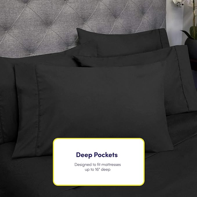 Full Size Bed Sheets - 6 Piece 1500 Supreme Collection Fine Brushed Microfiber Deep Pocket Full Sheet Set Bedding - 2 Extra Pillow Cases, Great Value, Full, Black