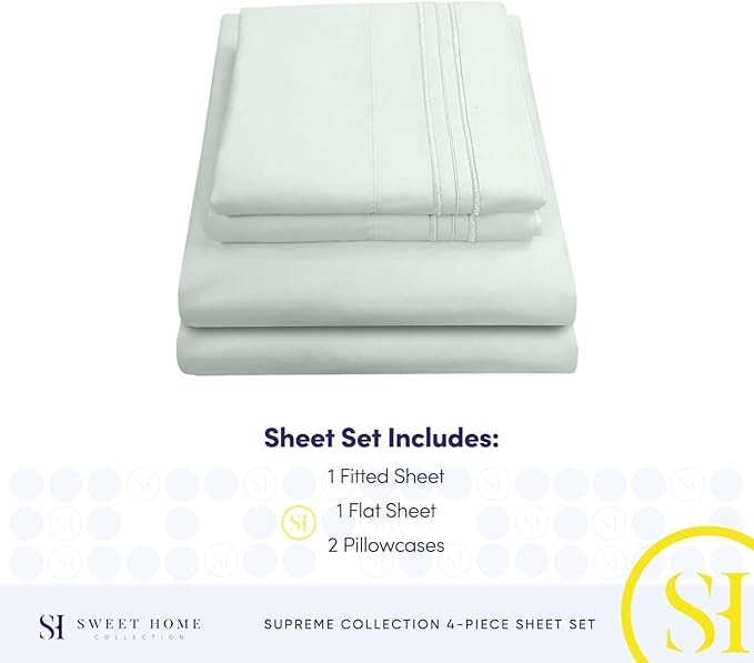 1800 Thread Count Sheet Set – Soft Egyptian Quality Brushed Microfiber Sheets – Luxury Bedding Set with Flat Sheet, Fitted Sheet, 2 Pillow Cases, Queen