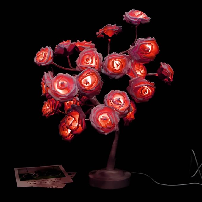 COLORLIFE Birthday Mother's Day Valentine's Day Christmas Gifts for Mom Women Daughter Wife Girlfriend Sister Pink Flower Rose Tree lamp Cute Room Decor for Bedroom Livingroom