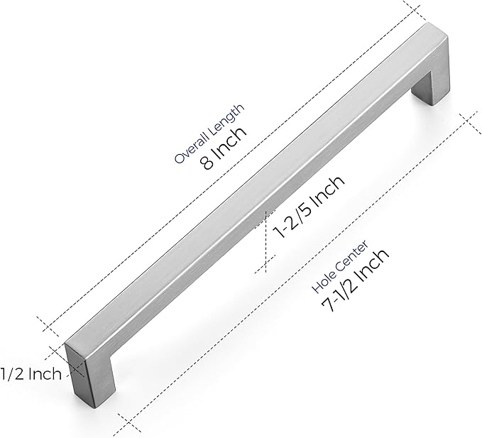 Ravinte 1 Pack 7-1/2 Inch Kitchen Square Cabinet Handles Satin Nickel Cabinet Pulls Brushed Nickel Drawer Pulls Kitchen Cabinet Hardware Kitchen Handles for Cabinets Cupboard Handles Drawer Handles