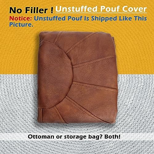 Thgonwid Unstuffed Moroccan Ottoman Pouf Cover, Ottoman Footstool Storage Solution, Bean Bag Chair, Foot Rest, Brown - Image 5