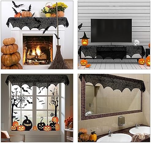 AerWo Halloween Decoration Black Lace Spiderweb Fireplace Mantle Scarf Cover Festive Party Supplies 45 X 243cm 18 x 96 inch - Image 6