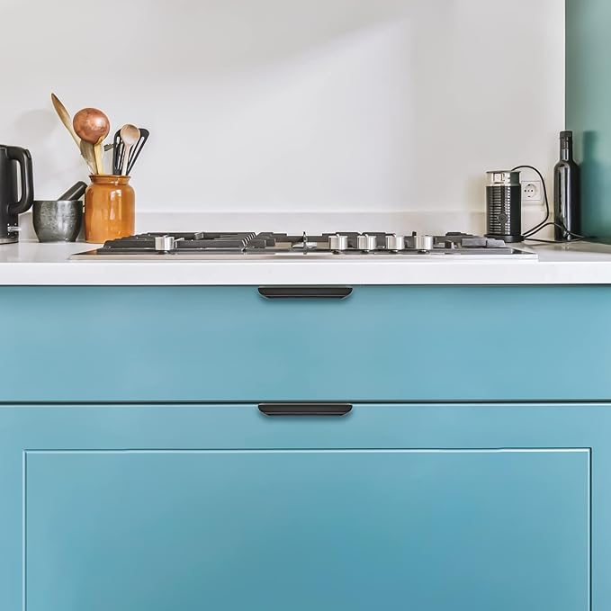 Ravinte Hardware 20 Pack Black Cabinet Handles, 4 Inch (102mm) Finger Edge Pulls, 3 Inch Hole Center, Finger Pulls for Cabinets