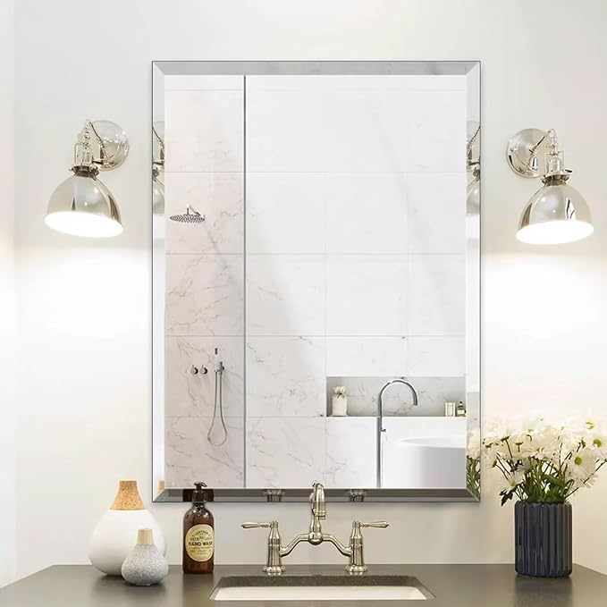 Frameless Mirror for Bathroom Vanity,30x36in Wall Mounted Mirrors for Over Sink Decorative Rectangular Frameless Mirror,With Polished Edge,Hangs Horizontally Or Vertically,Entryways,Room,Shatterproof