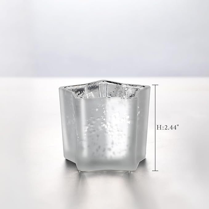 Letine 8pc Frosted White Star Tea Light Candle Holders - Mercury Glass Votive Holders for Wedding, Diwali, Fall & Holiday Decor - Elegant Starlight Vessels (2.44" Height, 1.45" Base)