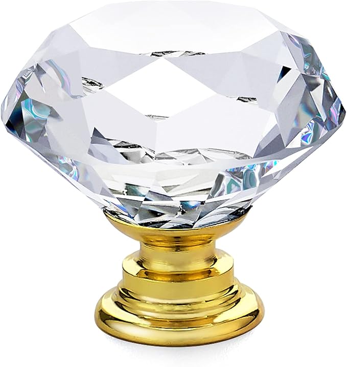 Ravinte 30 Pack Crystal Drawer Knobs - Glass Cabinet Knobs, Diamond Shaped, 30 mm, Gold Base