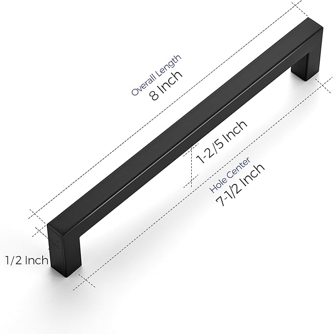 Ravinte 1 Pack 7-1/2 Inch Kitchen Square Cabinet Handles Matte Black Pulls Black Drawer Pulls Kitchen Cabinet Hardware for Cupboard Drawer Handles