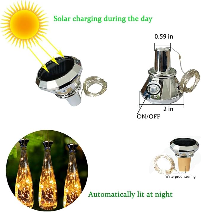 Upgraded 12 Pack Diamond Solar Wine Bottle Lights, 20 LEDs Waterproof Copper Light, Bottle Light Fairy Cork String Lights for Yard Patio Decor, DIY Birthday Gift for Mom Grandma Friend(Warm White)