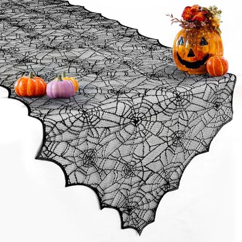Halloween Table Runner, Black Lace Spider Web Table Runners for Halloween Decor/Party Dinner Table Decoration 18 x 72Inch by sogiv