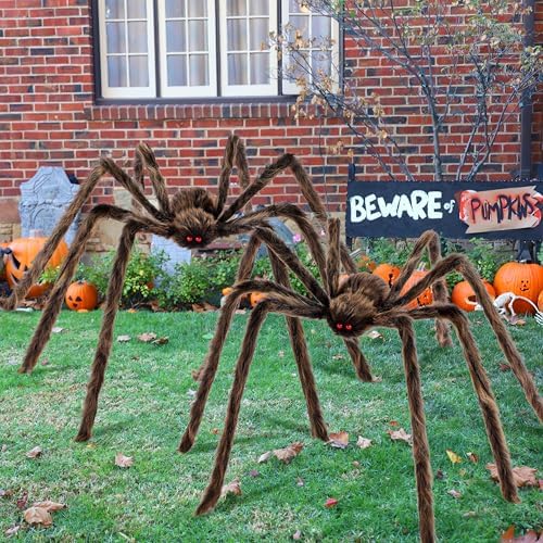 JOYIN 2 Pack 5 Ft Halloween Outdoor Decorations Hairy Brown Spider, Scary Fake Giant Large Spider Haunted House Props, Halloween Lawn Porch Yard Garden Tree Decorations Party Indoor Decor - Image 5